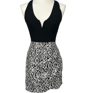 Kendall +‎ Kylie Python Snake Print Mini Skirt Faux Leather Wrap Ruched Detail